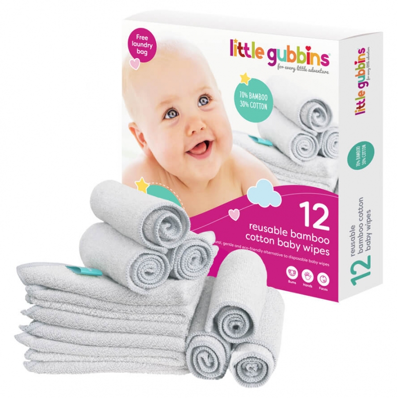 little gubbins 12 reusable bamboo cotton baby wipes