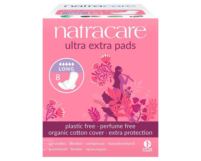 natracare ultra extra pads with wings - long - pack of 8