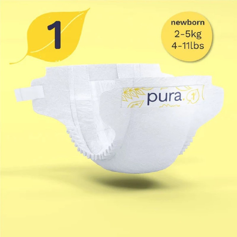 Pura Eco Nappies 22 pack Size 1 newborn