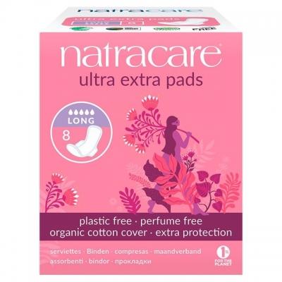 natracare ultra extra pads with wings - long - pack of 8